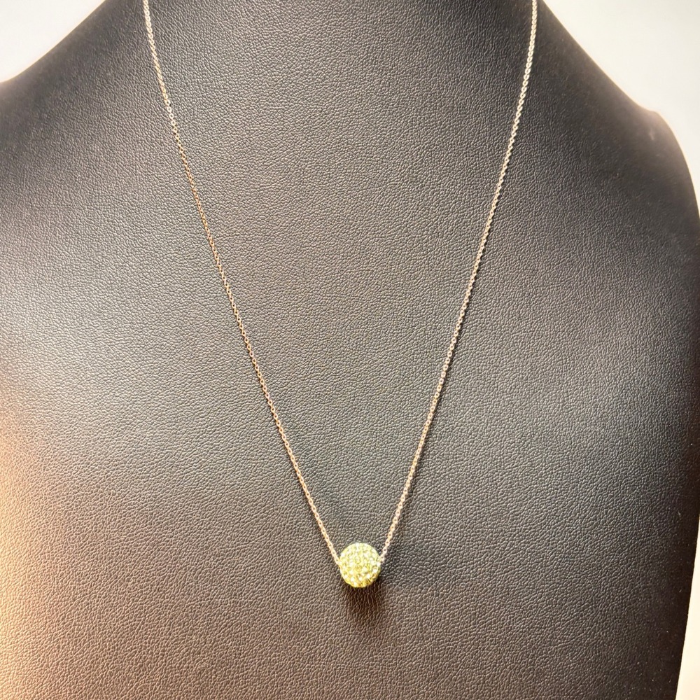 Pave Rhinestone Ball Necklace Green Rhinestone Gold Tone Slide Pendant Boho Y2K